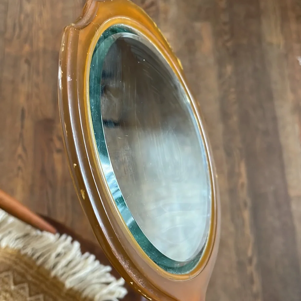 Vintage Resin Hand Mirror Floral Etching